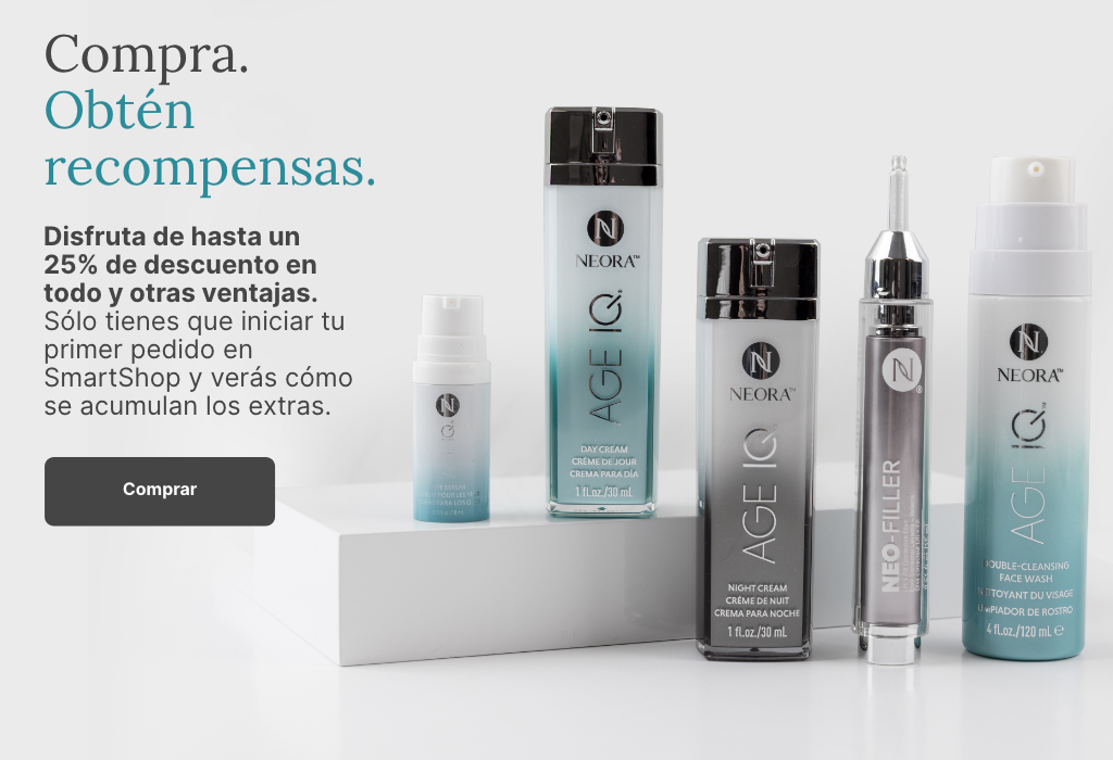 Enjoy up to 25% off everything and other perks. Get started with your first SmartShop Order. Featured is a group of various Neora products.